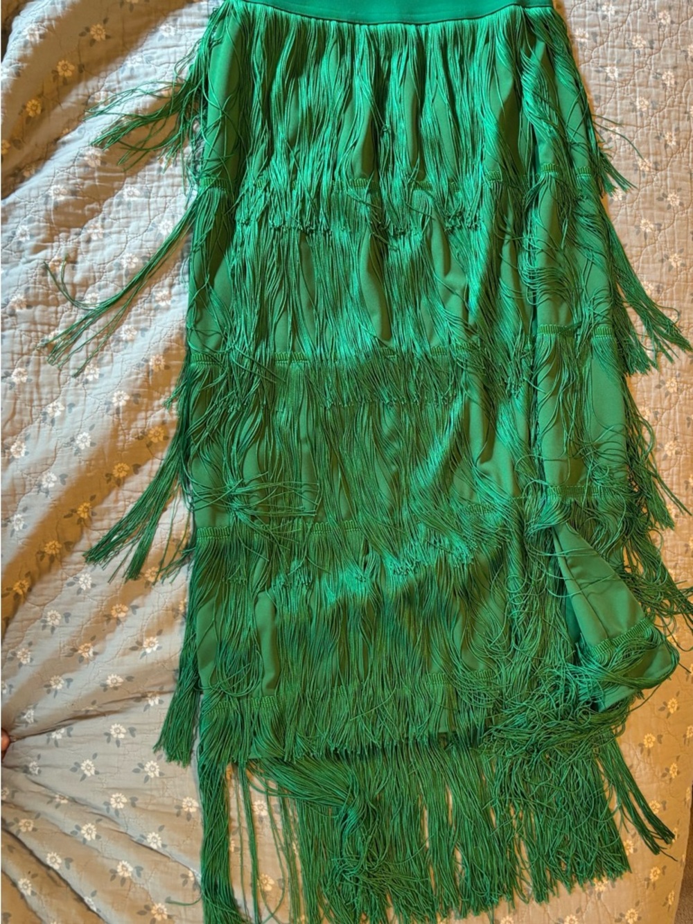 Fringe Studio Vibrant Green Tiered Fringe Maxi Skirt - Picture 2 of 8